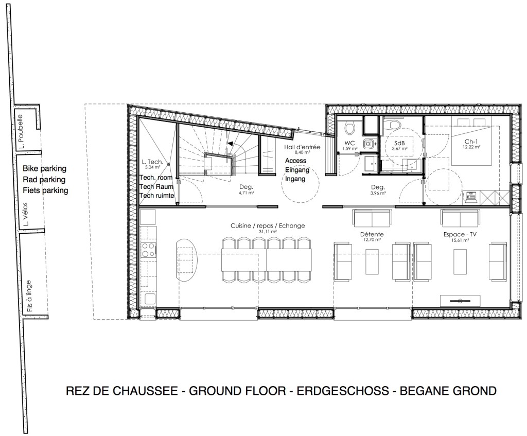 Plan du rez de chaussée du gîte O'Connel Lodge